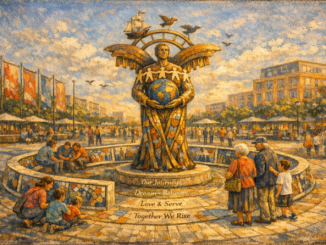 Public art work realised as a human-like figure but with symbolism