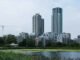 A view of the Woodberry Down Estate from across the reservoir.